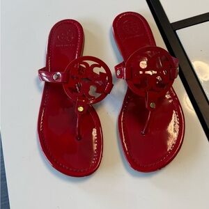 Tory Burch Miller Patent Leather Sandals - Poppy Red - Size 10.5M
